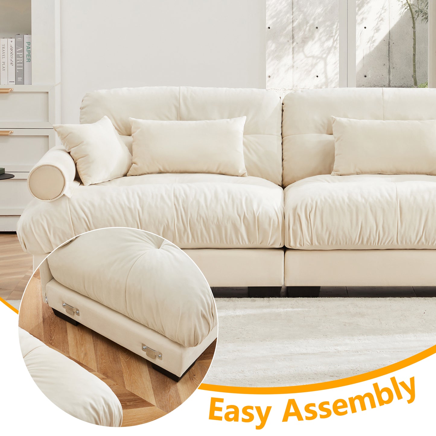 Cream Velvet 2-Seater Sofa - Modern Living Room Sofa