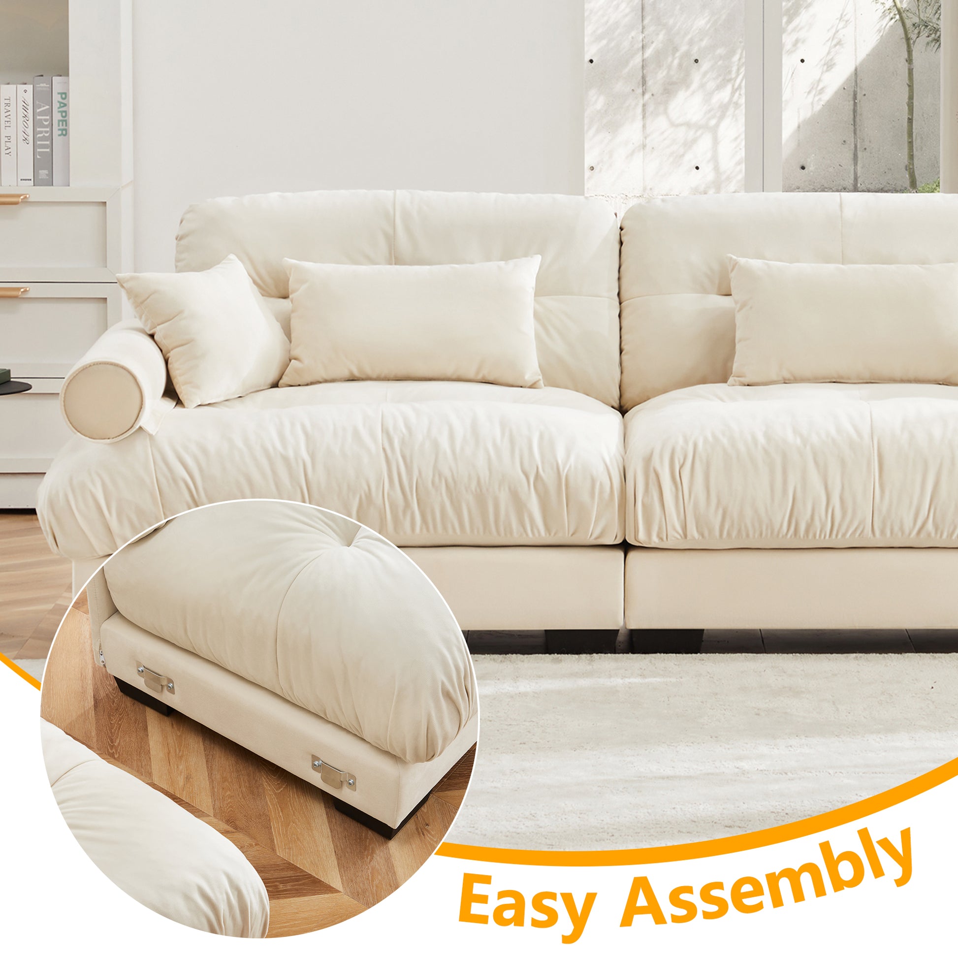 Cream Velvet 2-Seater Sofa - Modern Living Room Sofa