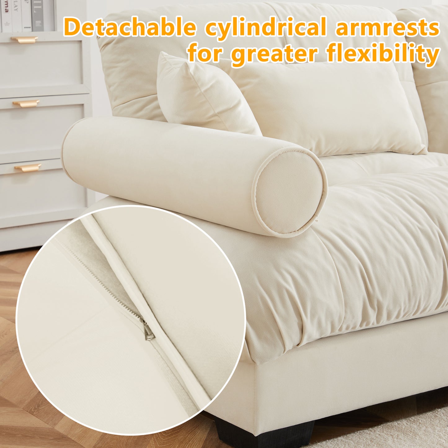 Cream Velvet 2-Seater Sofa - Modern Living Room Sofa