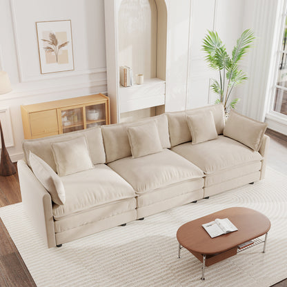 Mid-Century Modern Couch 3-Seater Sofa with 2 Armrest Pillows and 3 Toss Pillows, Couch for Living Room Light Coffee Chenille