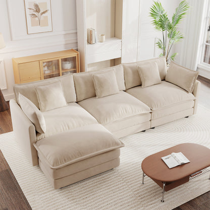 Free Combination Comfy Upholstery Modular Oversized L Shaped Sectional Sofa With Reversible Ottoman, Light Coffee Chenille
