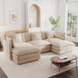 U-Shaped Sectional Sofa w/Reversible Footrest, 5-Seater Convertible Corner Couch with 2 Ottomans ,Modern Minimalist Soft Sofa & Couch for Living Room , Light Coffee Chenille