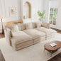 Comfortable Deep Seat Reversible Modular 3 Seater Sectional Super Soft Sofa U Shaped Sectional Couch with 3 Ottomans, 3 Toss Pillows and 2 Arm Pillows , Light Coffee Chenille