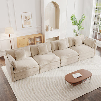 Free Combination Modular Sofa Free,4 Seater Sofa Comfy Chenille Fabric,Sectional Sofa Couch,Light Coffee Chenille