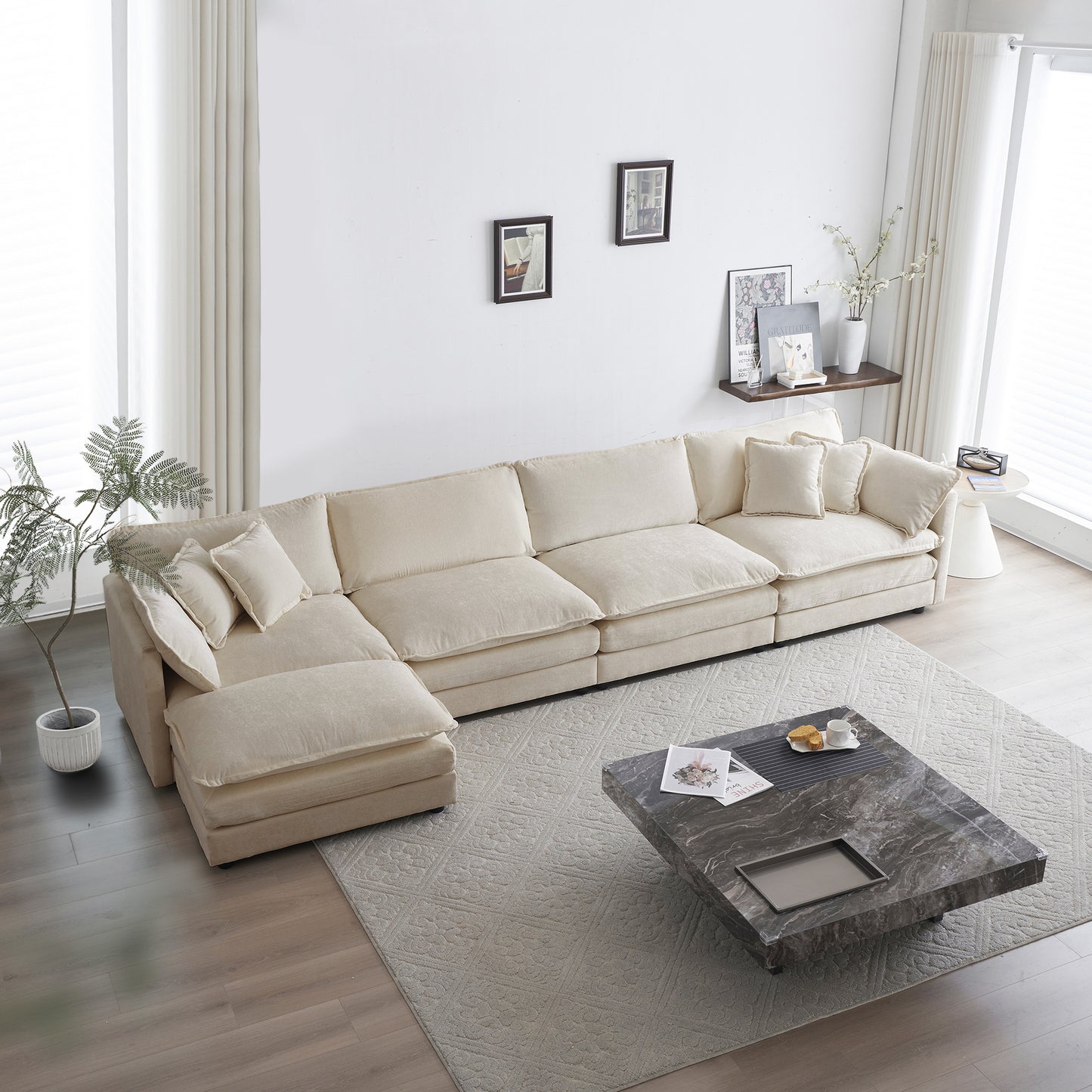 Modular Sectional Sofa for Living Room,U Shaped Couch 5 Seater Convertible Sectional Couch with 1 Ottoman ,Light Coffee Chenille