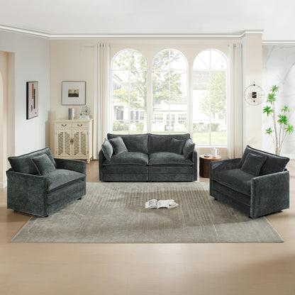3 Piece Sofa Set with Arm Pillows and Toss Pillows , Sofa Set Include 2- Piece of Arm Chair and One 2-seat Sofa, Space Saving Casual Sofa Set for Living Room, Gray Chenille