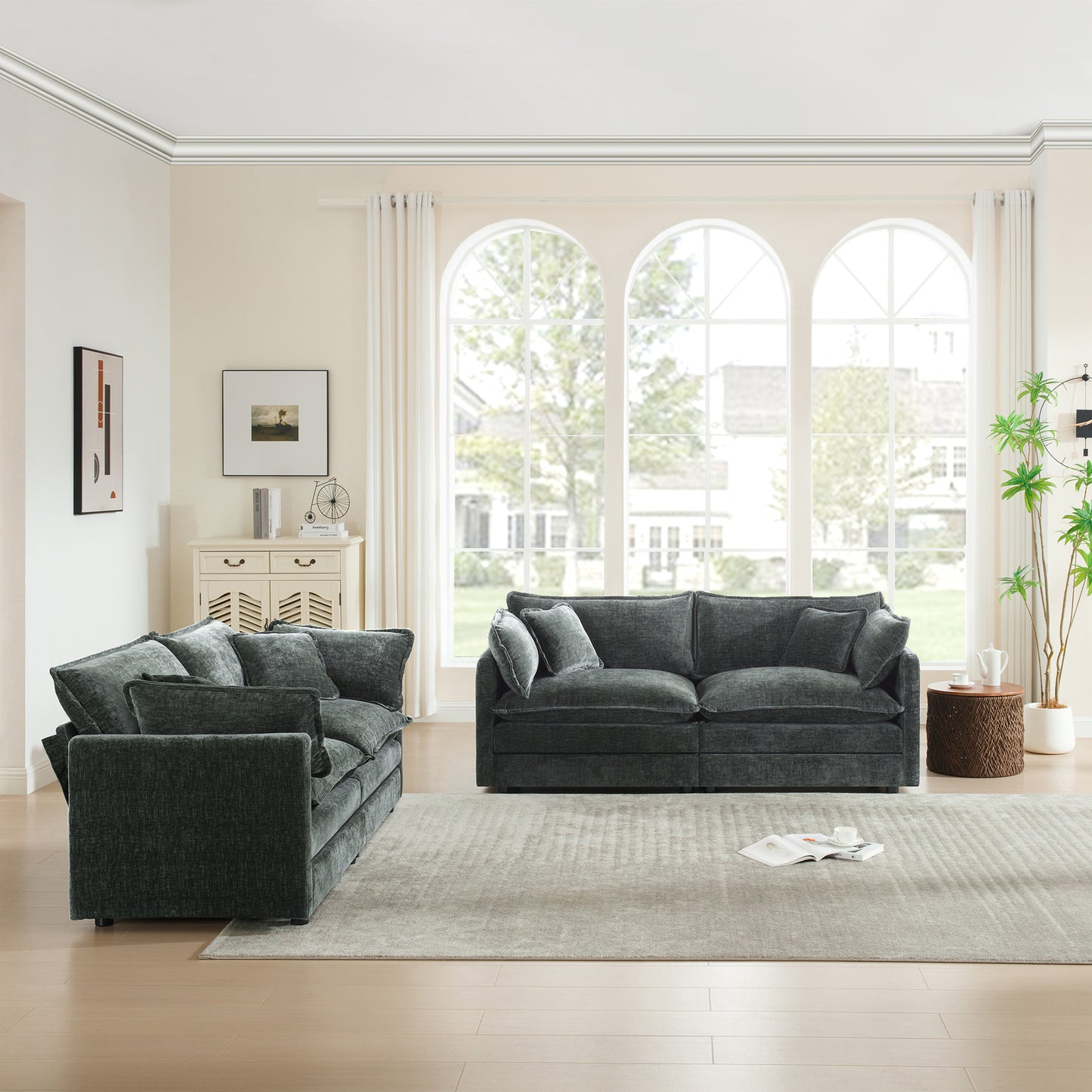 2 - Piece Living Room Set , 2 Pieces Upholstered Loveseat and Couch for Home Office Lounge,  Sofa Set of 2, 2-Piece (2+2 Seat) Couch Set For Living Room ,Gray Chenille