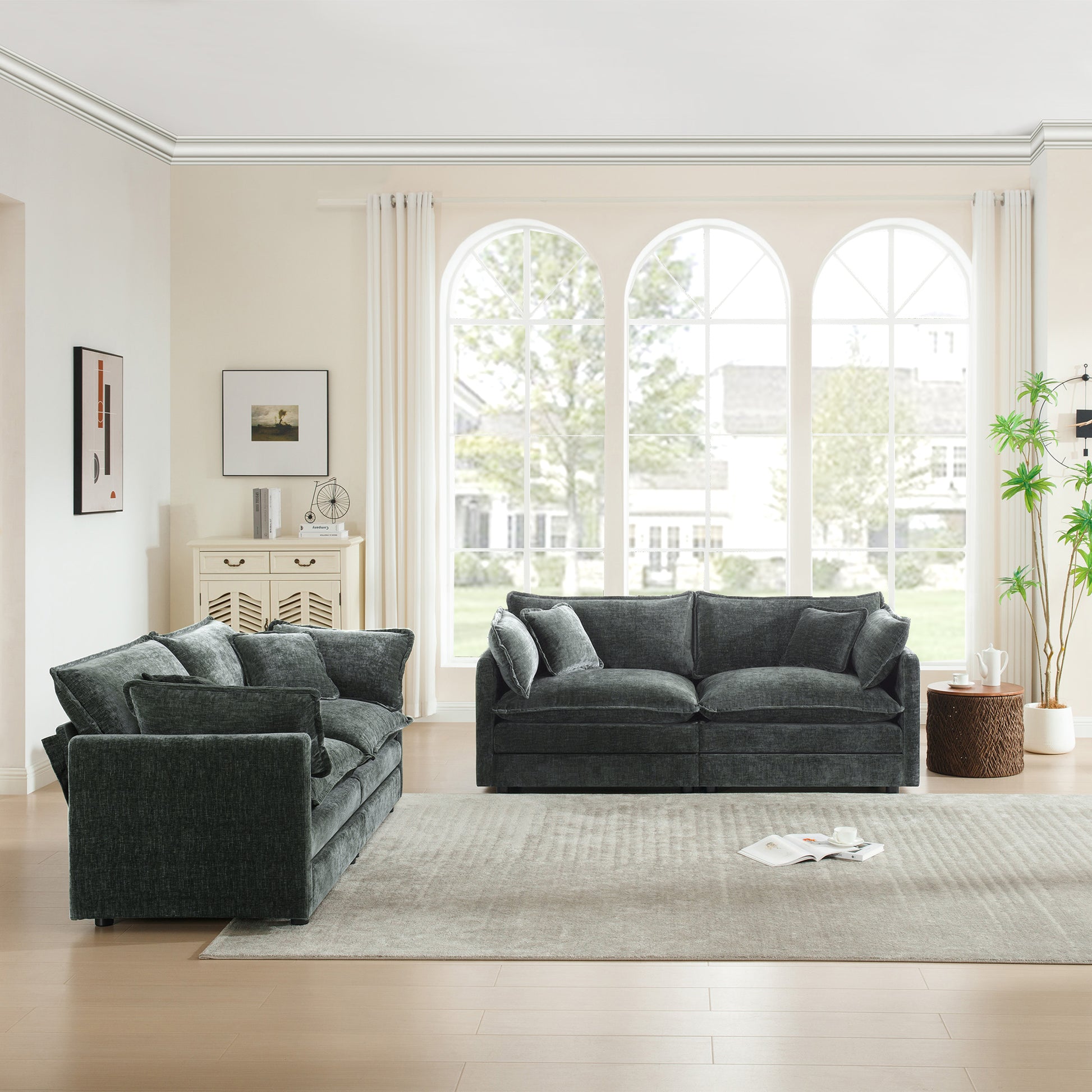 2 - Piece Living Room Set , 2 Pieces Upholstered Loveseat and Couch for Home Office Lounge,  Sofa Set of 2, 2-Piece (2+2 Seat) Couch Set For Living Room ,Gray Chenille
