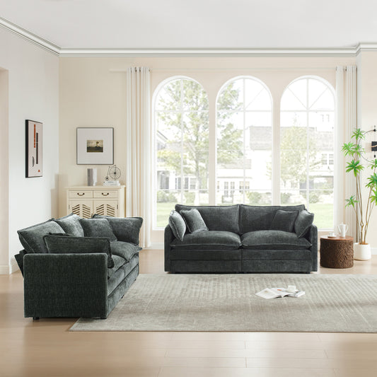 2 - Piece Living Room Set , 2 Pieces Upholstered Loveseat and Couch for Home Office Lounge,  Sofa Set of 2, 2-Piece (2+2 Seat) Couch Set For Living Room ,Gray Chenille