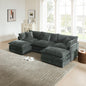 U-Shaped Sectional Sofa w/Reversible Footrest, 3-Seater Convertible Corner Couch with 2 Ottomans ,Modern Minimalist Soft Sofa & Couch for Living Room ,Gray Chenille