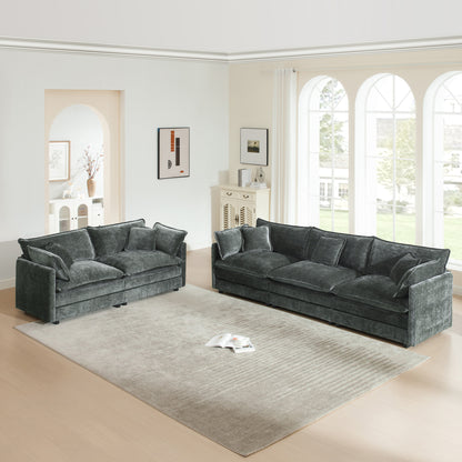 Sofa Set of 2 Chenille Couch, 2+3 Seater Sofa Set Deep Seat Sofa, Modern Sofa Set for Living Room, Gray Chenille