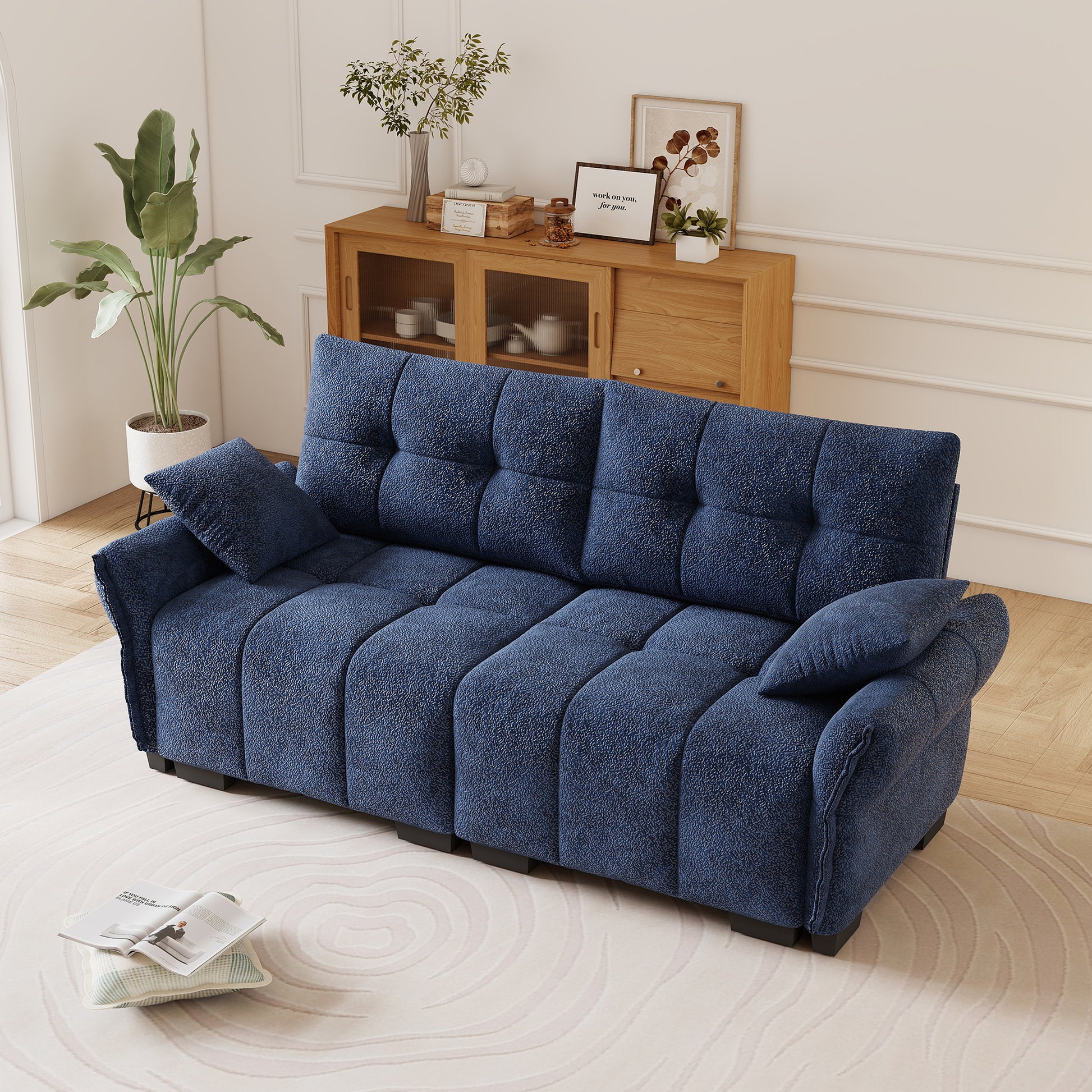 Premium Two-Seater Sofa - Ergonomic Design with High-Resilience Foam Cushions, Modern Chenille Fabric Upholstery for Living Room, Lounge, Office Space,Blue