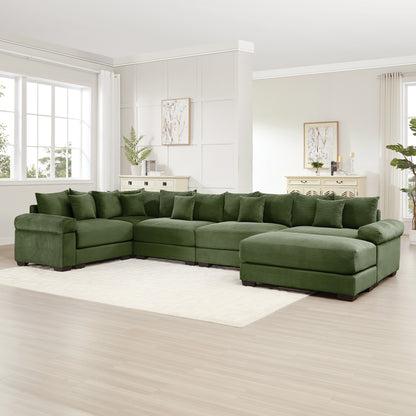 Five Seat Corduroy Green Sofa - Oversized Sectional