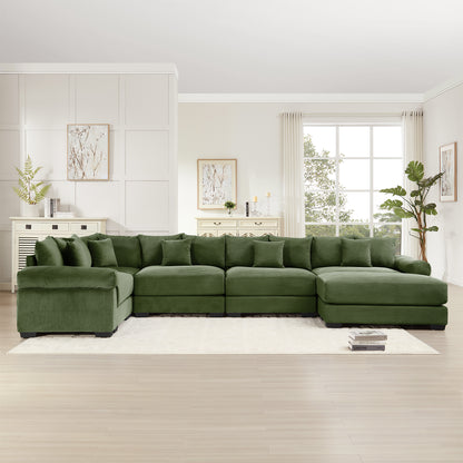 Five Seat Corduroy Green Sofa - Oversized Sectional