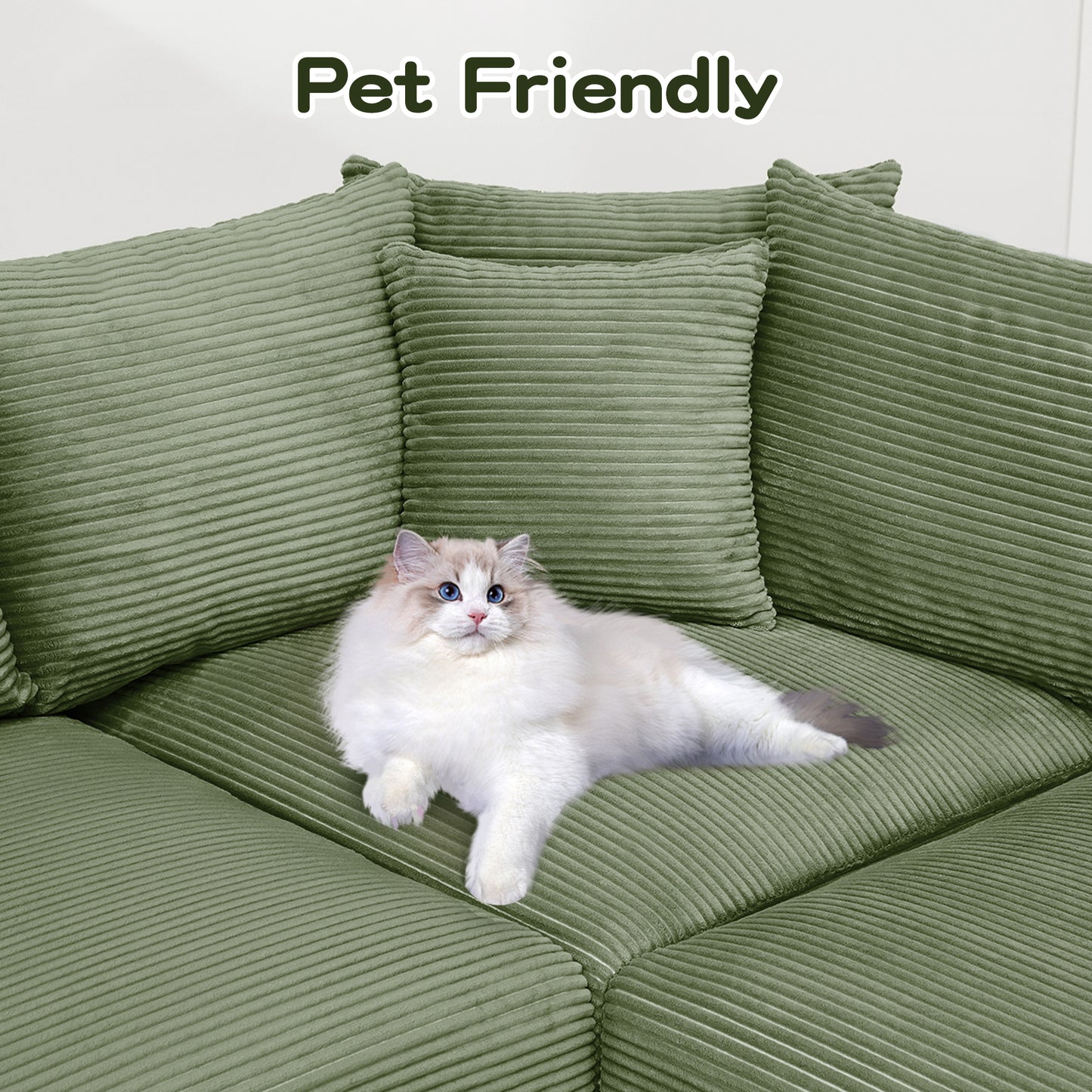Five Seat Corduroy Green Sofa - Oversized Sectional
