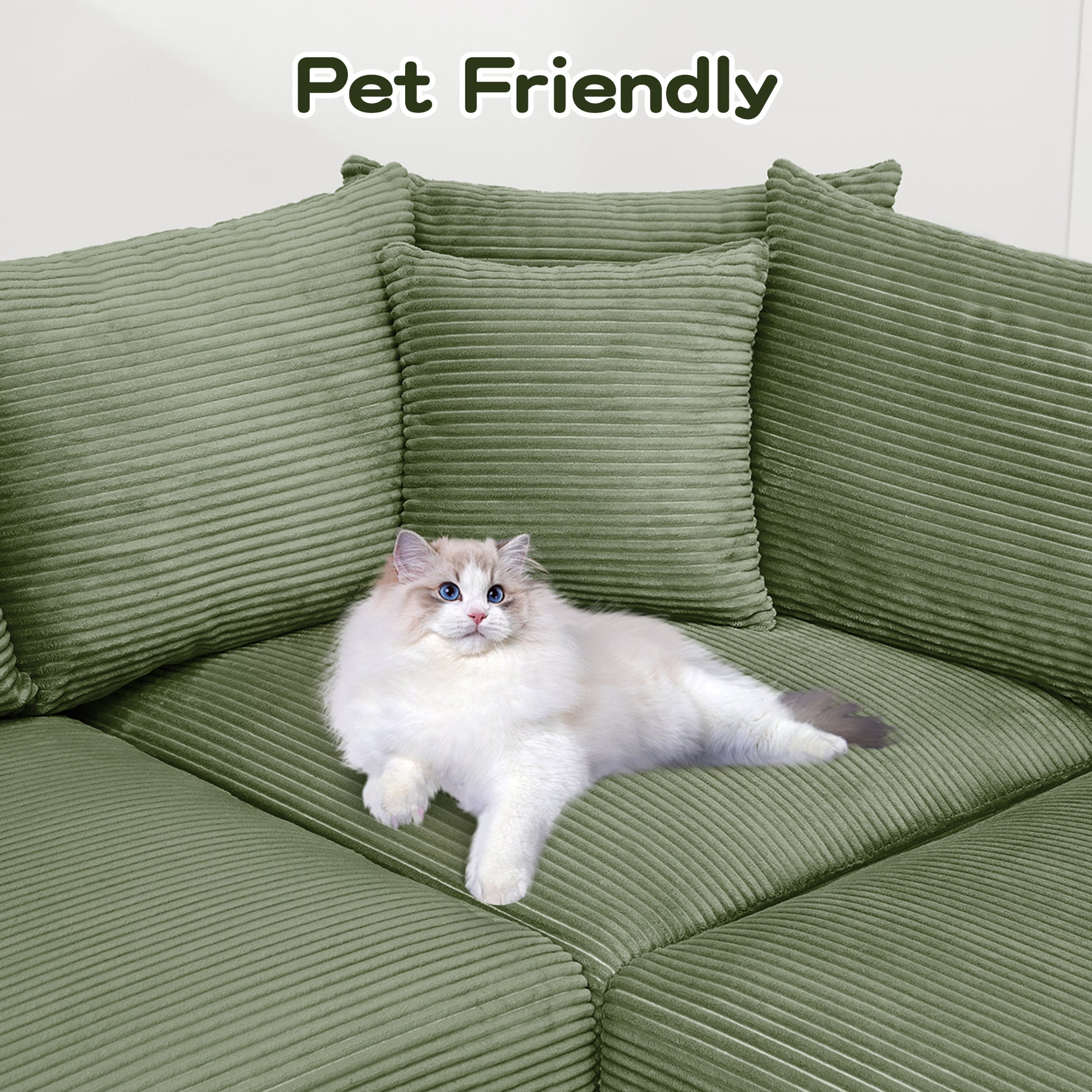 Five Seat Corduroy Green Sofa - Oversized Sectional