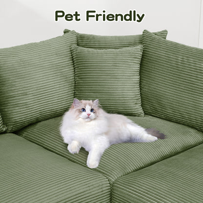 Five Seat Corduroy Green Sofa - Oversized Sectional