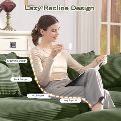 Five Seat Corduroy Green Sofa - Oversized Sectional