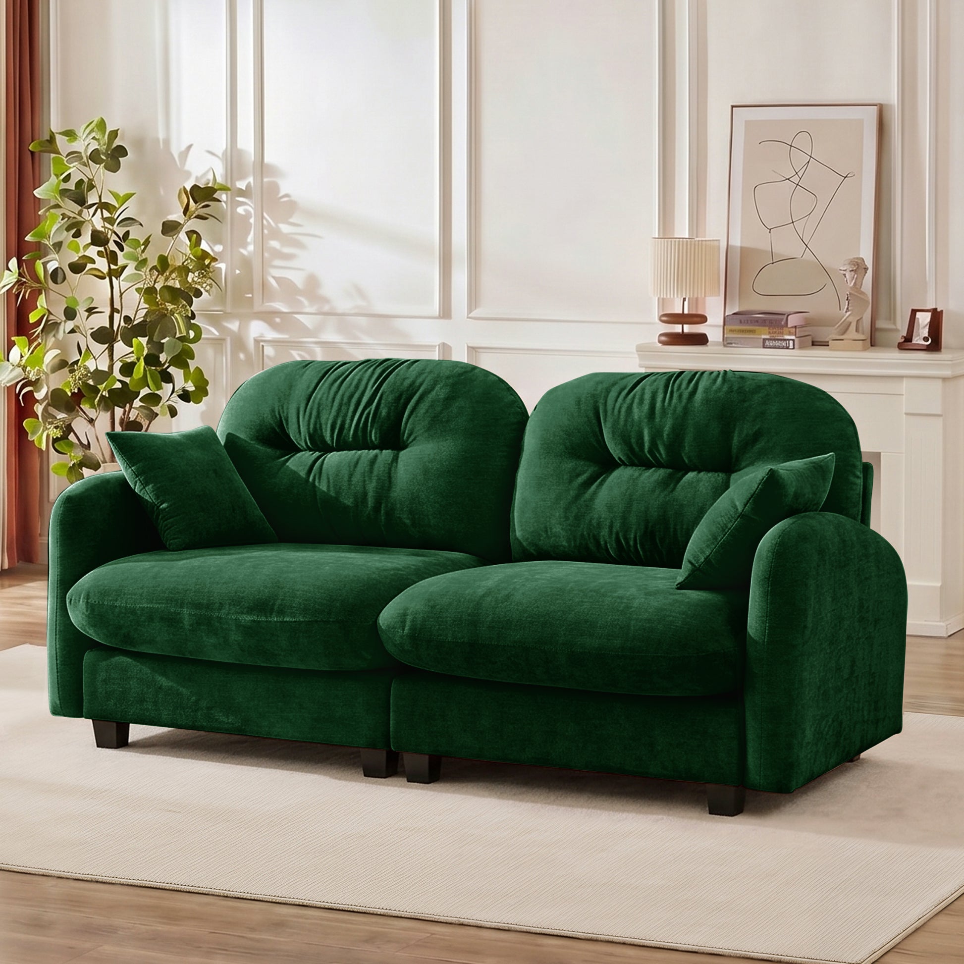 2 Seat Green Chenille Modular Sofa - Ergonomic Sectional