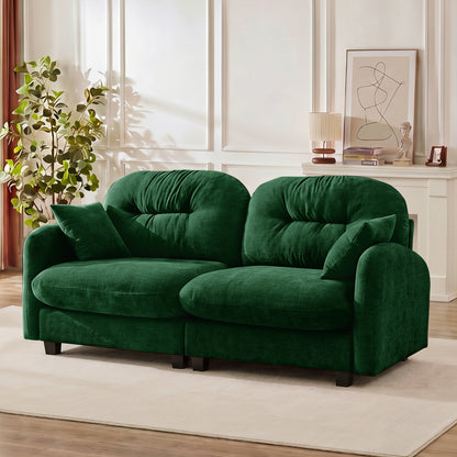 2 Seat Green Chenille Modular Sofa - Ergonomic Sectional