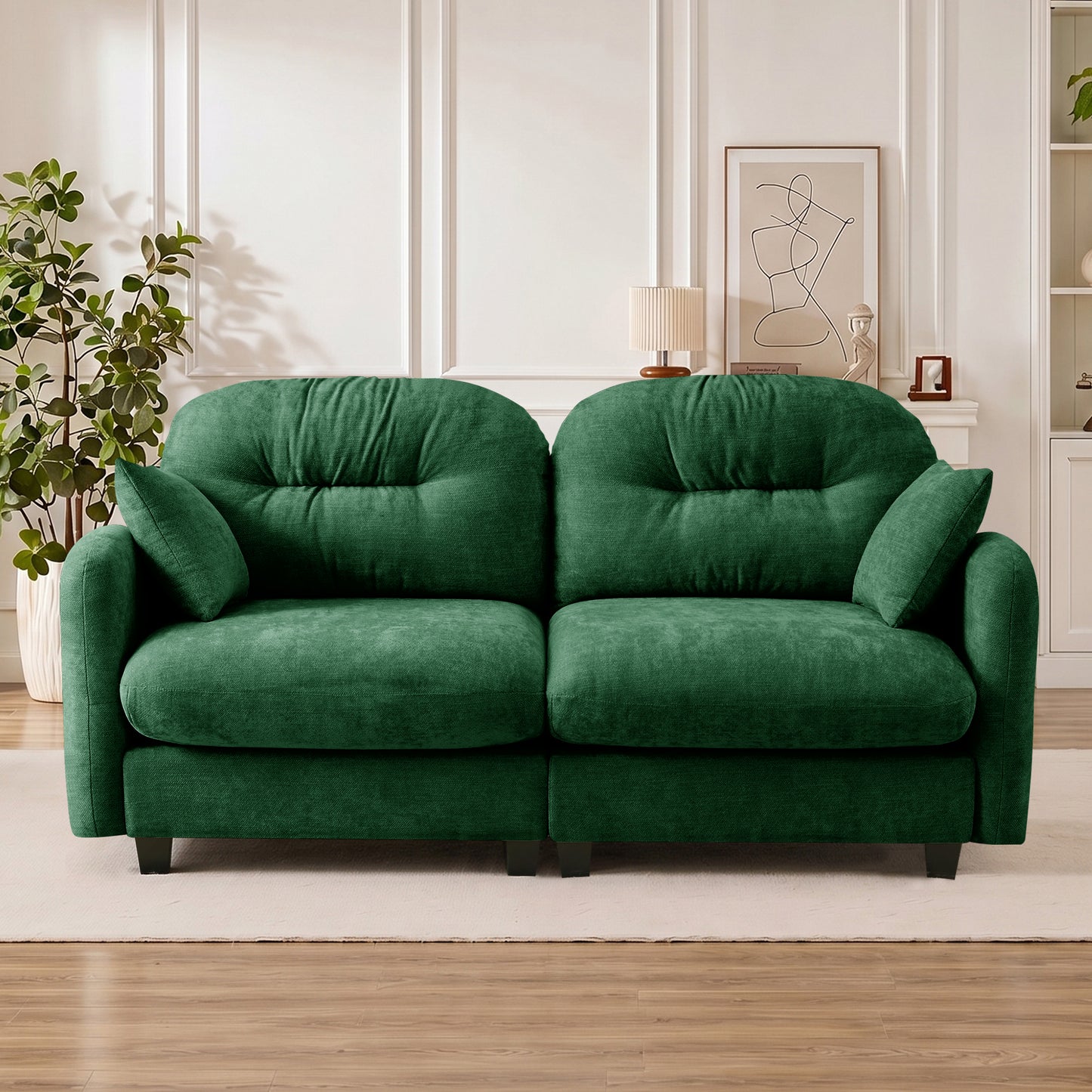 2 Seat Green Chenille Modular Sofa - Ergonomic Sectional