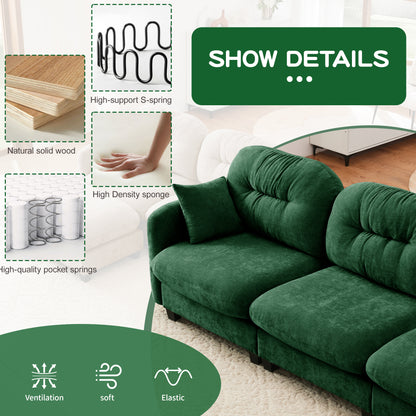 2 Seat Green Chenille Modular Sofa - Ergonomic Sectional