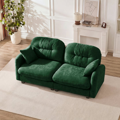 Loveseat Cloud Sectional Couches Chenille Fabric, Quilted Pleated Design,Ergonomic Design,High-Density Foam Easy Install Elegant Armrests High Quality Wooden Base,Fits Living Rooms,Green