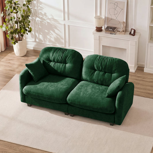 Loveseat Cloud Sectional Couches Chenille Fabric, Quilted Pleated Design,Ergonomic Design,High-Density Foam Easy Install Elegant Armrests High Quality Wooden Base,Fits Living Rooms,Green