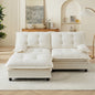 77" L Shaped Modern Sofa Modular Sectional Cloud Couch with Ottoman, 2-Seat Chenille Deep Seat Sofa with Comfy Lattice Decored Seat Cushion, for Living Room, Bedroom and Apartment,Beige