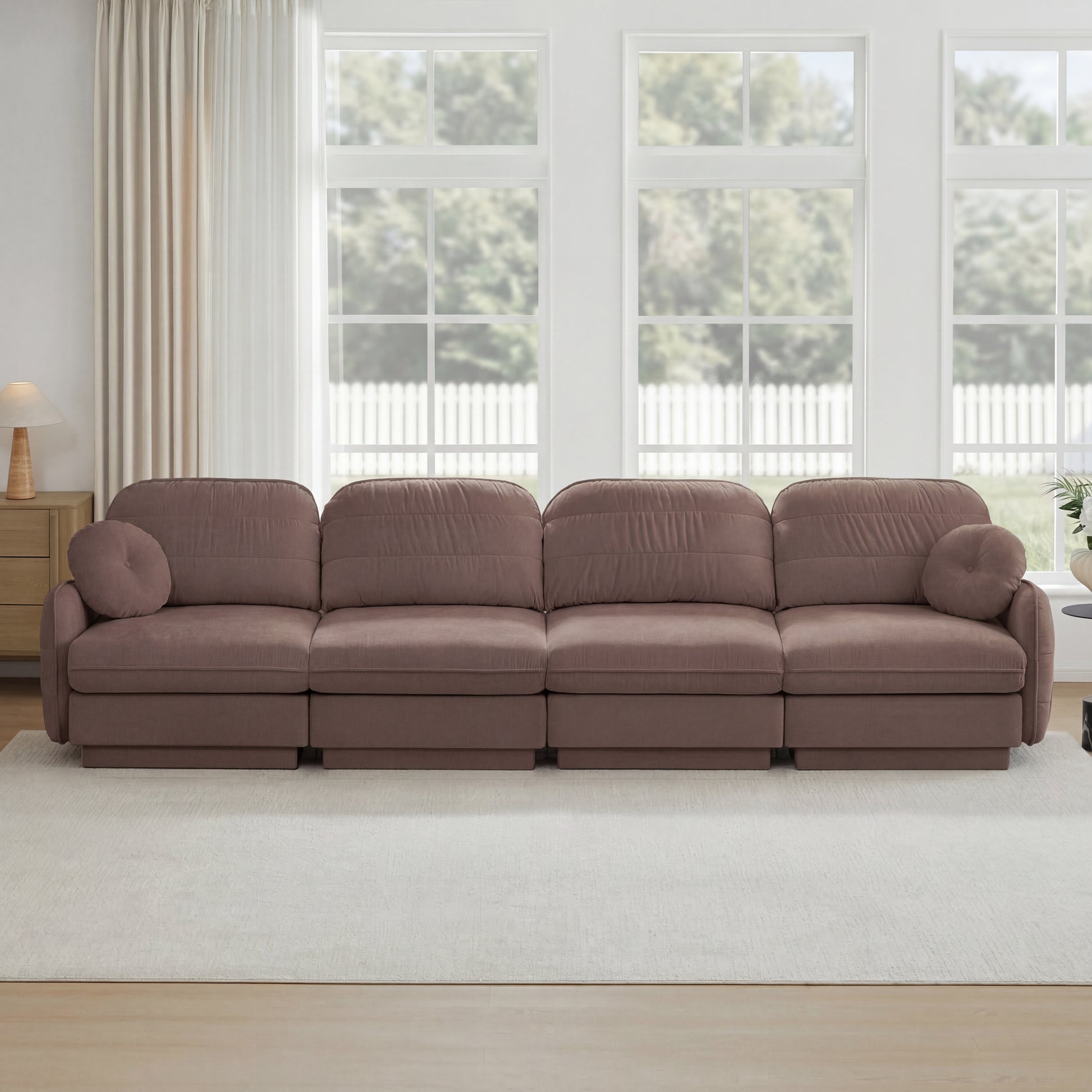 4-Seat Rose Dust Chenille Sofa - Luxurious Comfort for Living Room