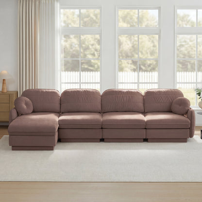4 Seat Rose Dust Chenille Sofa with Ottoman for Living Room