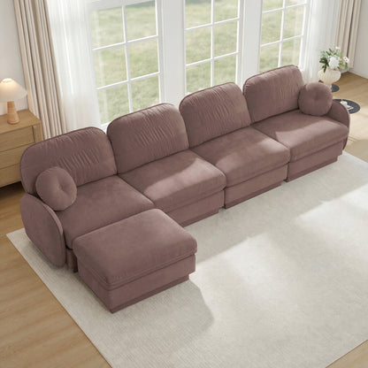 4 Seat Rose Dust Chenille Sofa with Ottoman for Living Room