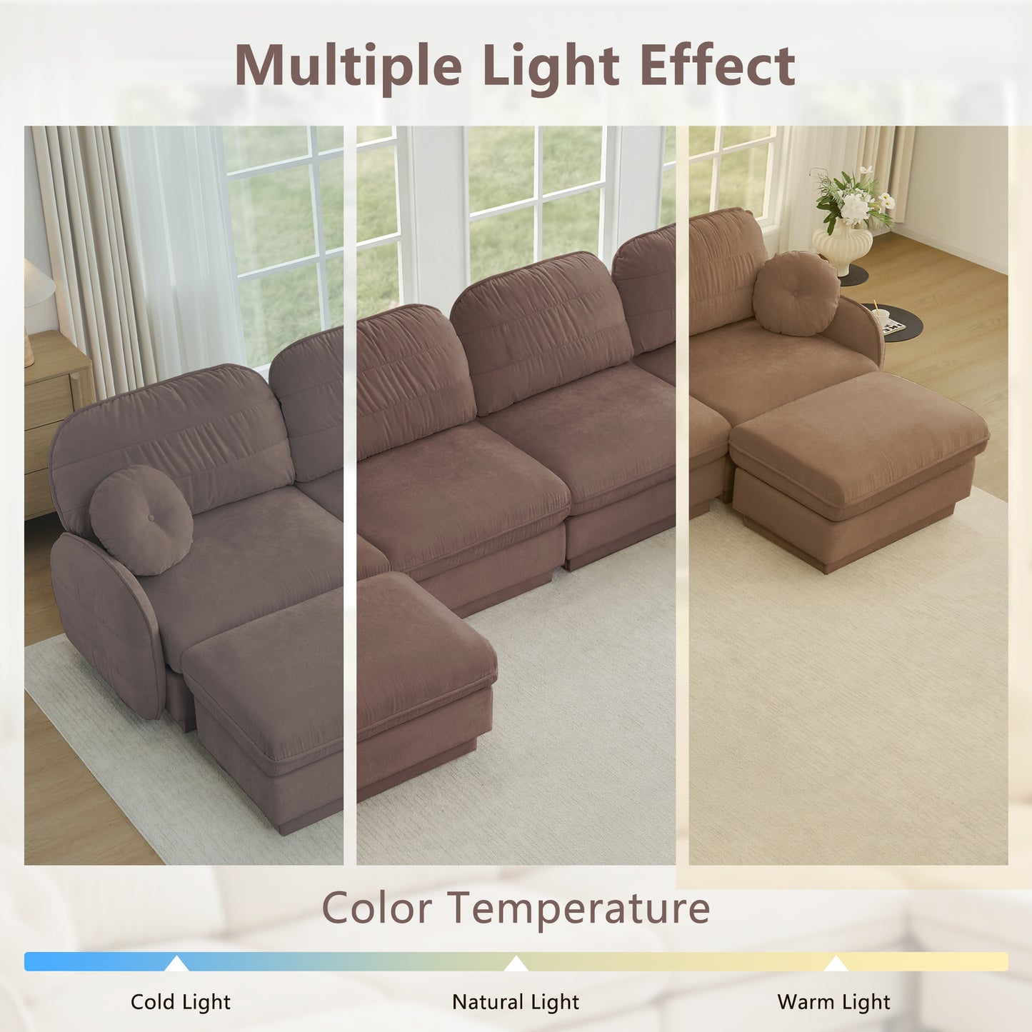 4 Seat Rose Dust Chenille Sofa with Ottoman for Living Room