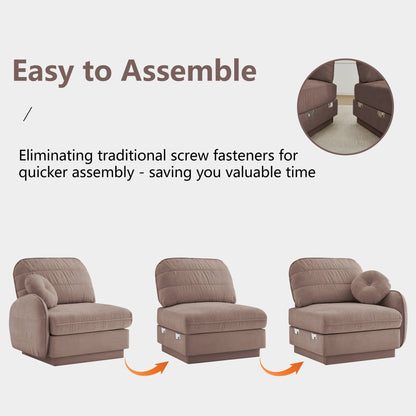 4 Seat Rose Dust Chenille Sofa with Ottoman for Living Room
