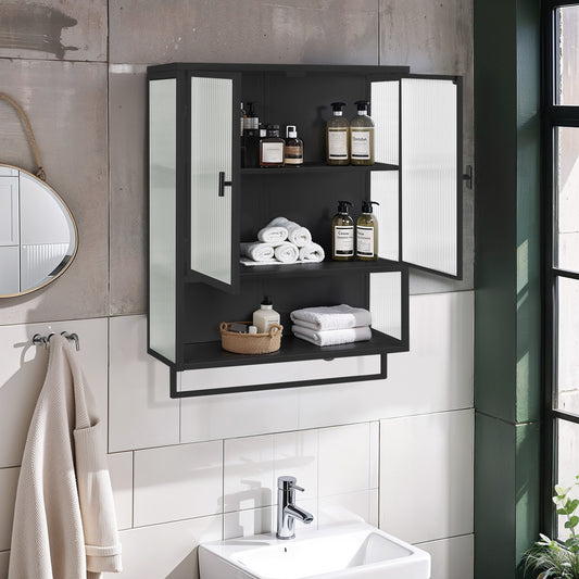 Black Glass & Metal Sideboard Cabinet - 23.6" Storage for Living Room