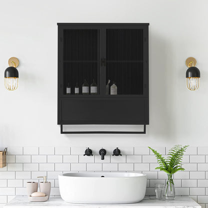 Black Glass & Metal Sideboard Cabinet - 23.6" Storage for Living Room