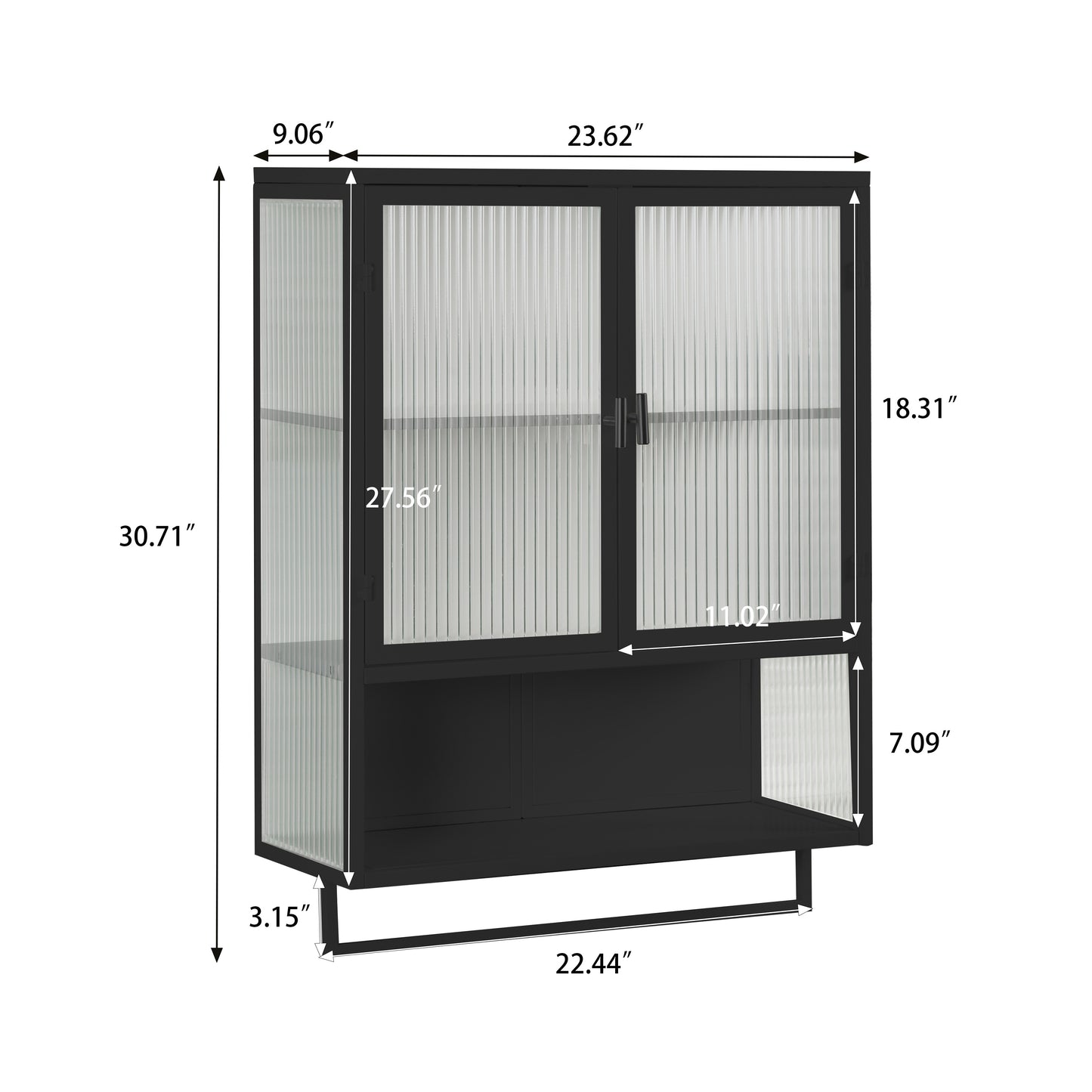 Black Glass & Metal Sideboard Cabinet - 23.6" Storage for Living Room