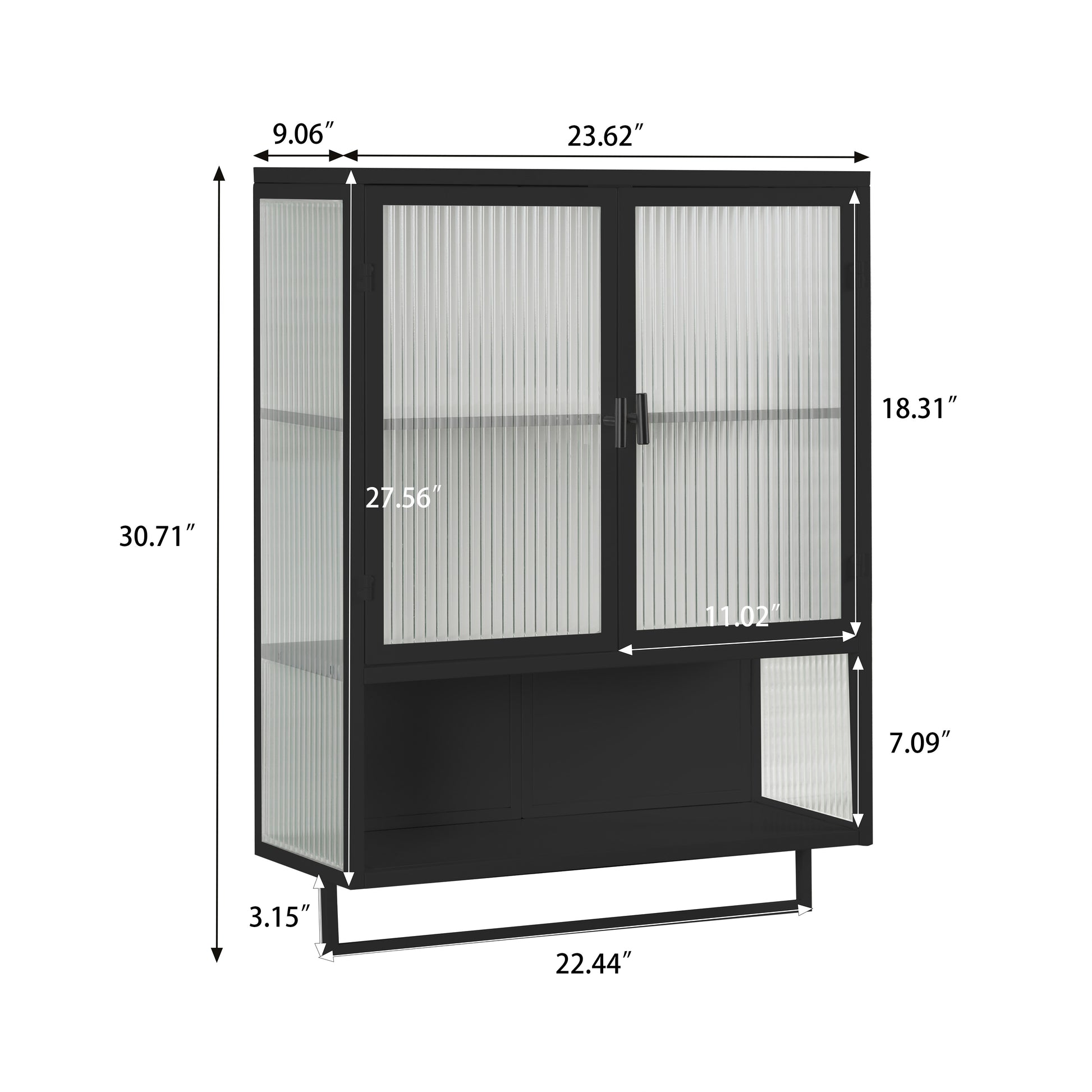 Black Glass & Metal Sideboard Cabinet - 23.6" Storage for Living Room