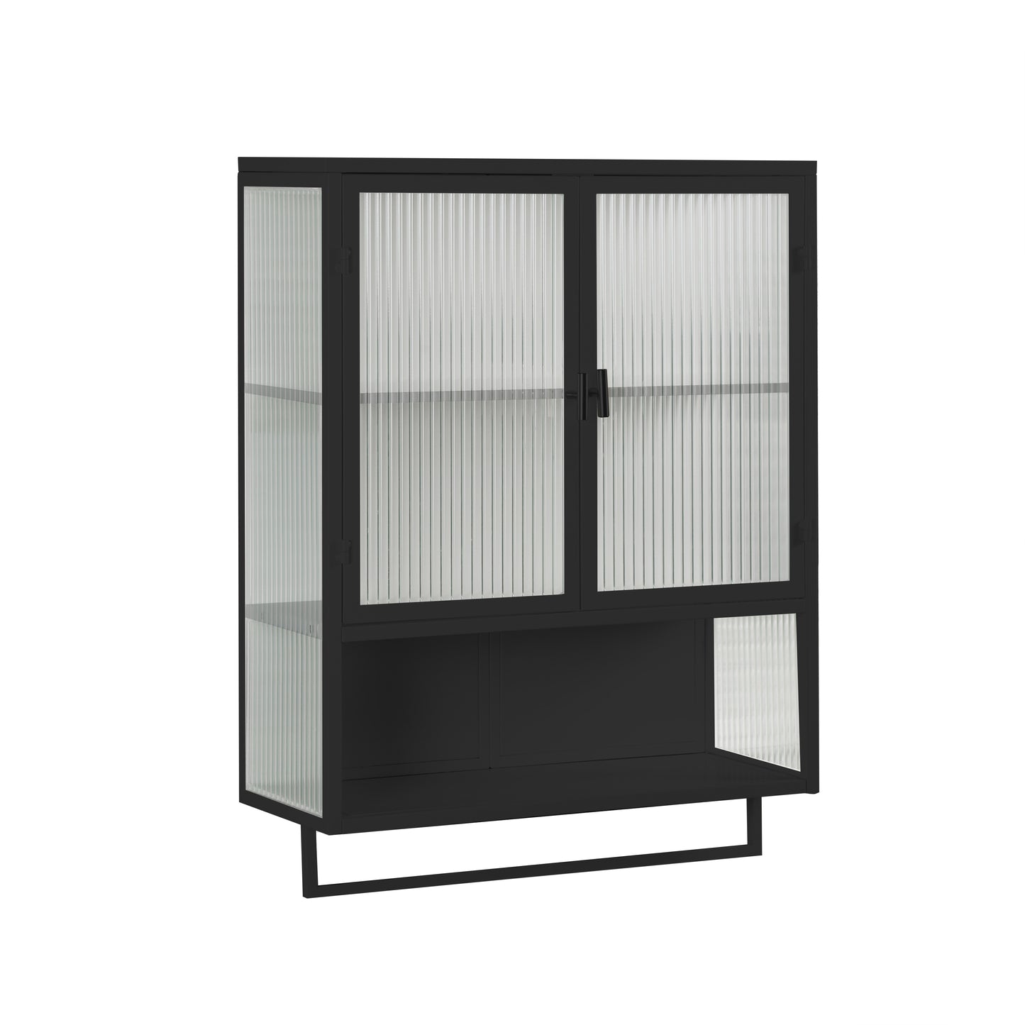 Black Glass & Metal Sideboard Cabinet - 23.6" Storage for Living Room