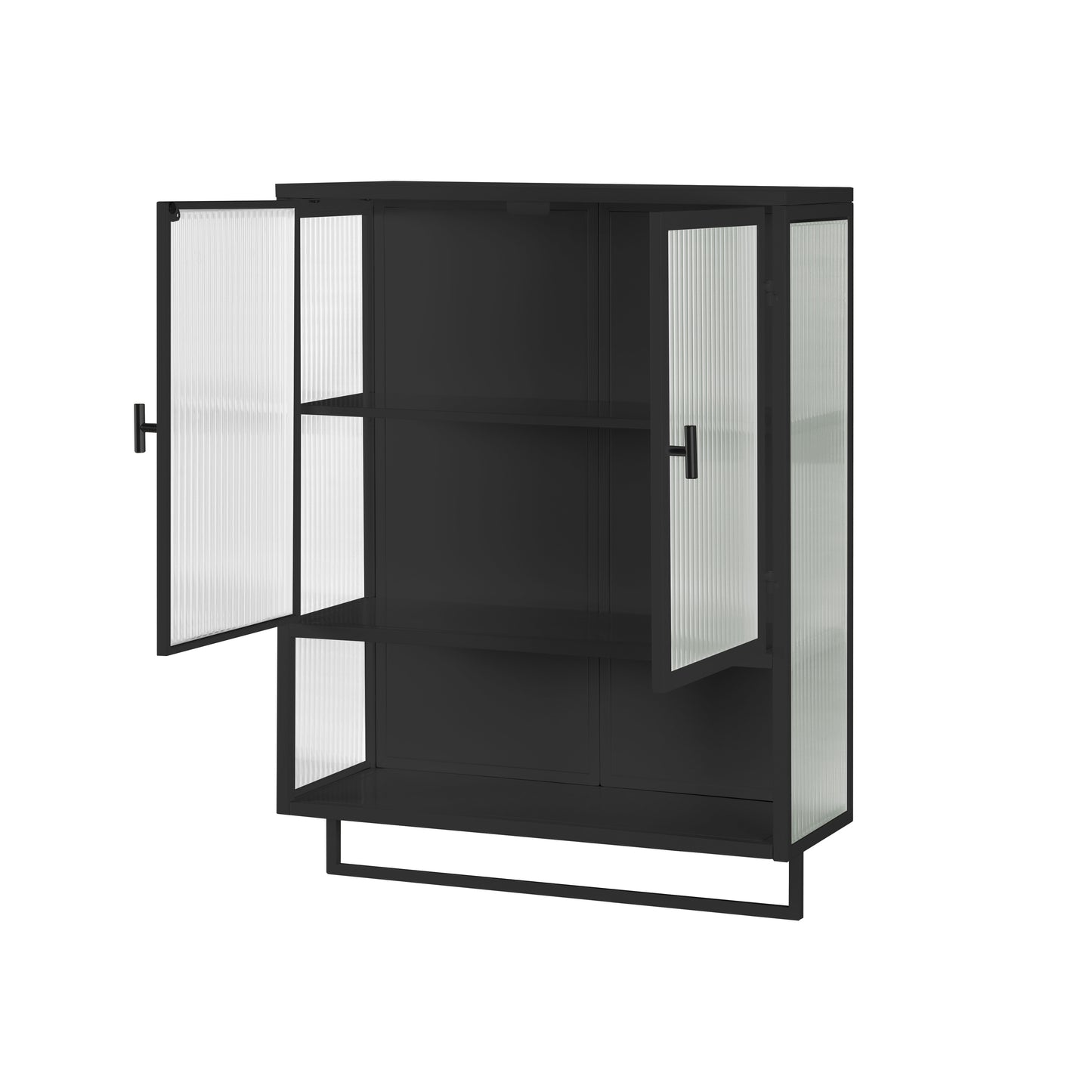 Black Glass & Metal Sideboard Cabinet - 23.6" Storage for Living Room