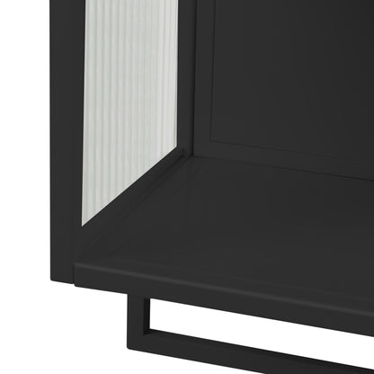 Black Glass & Metal Sideboard Cabinet - 23.6" Storage for Living Room