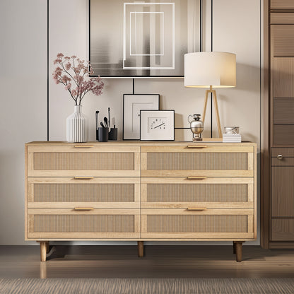 59.06"6-Drawers Rattan Storage Cabinet Rattan Drawer,for Bedroom,Living Room,Natural (Same SKU:W757121586)