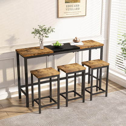 Natural Black Dining Table Set - 60" Table with 3 Stools