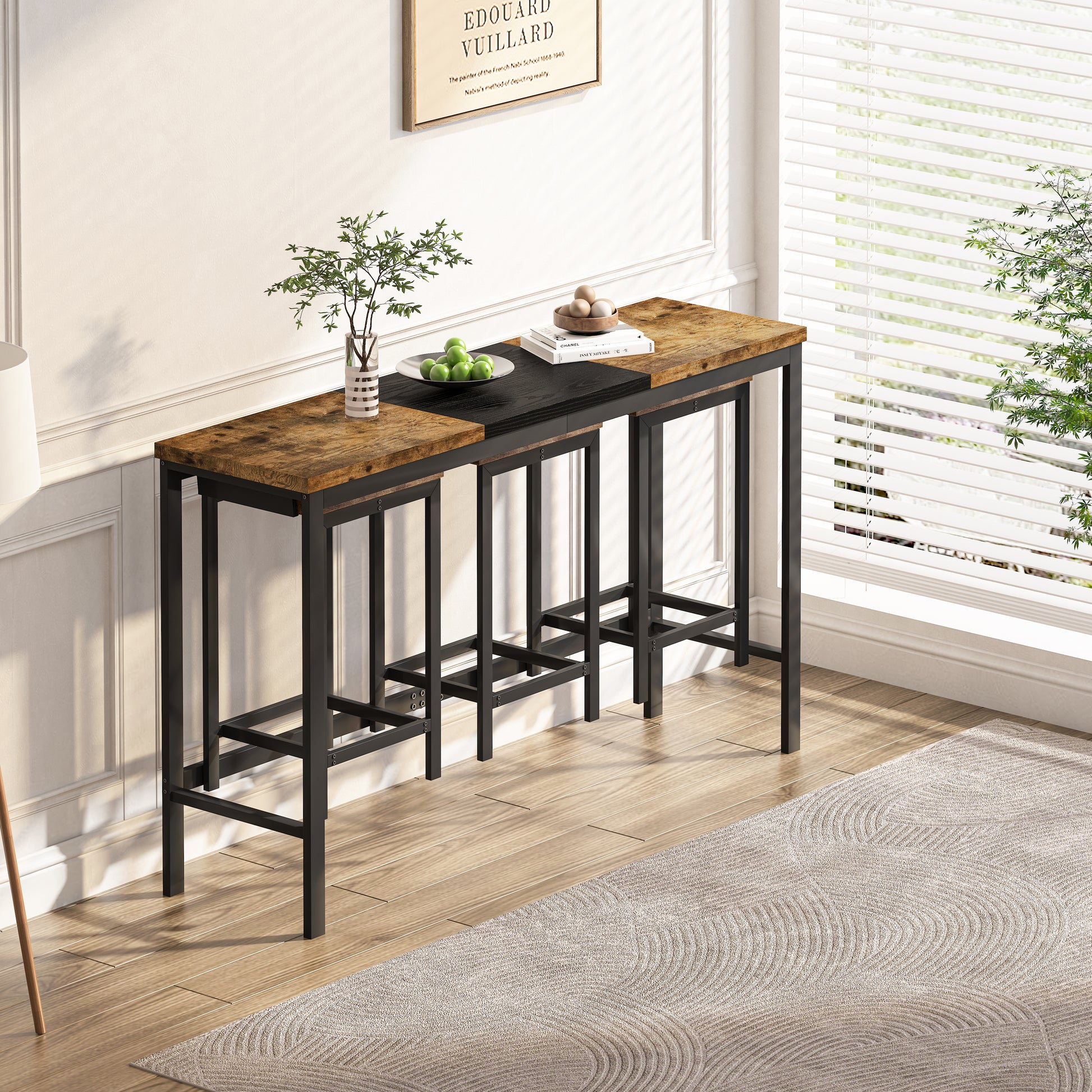 Natural Black Dining Table Set - 60" Table with 3 Stools
