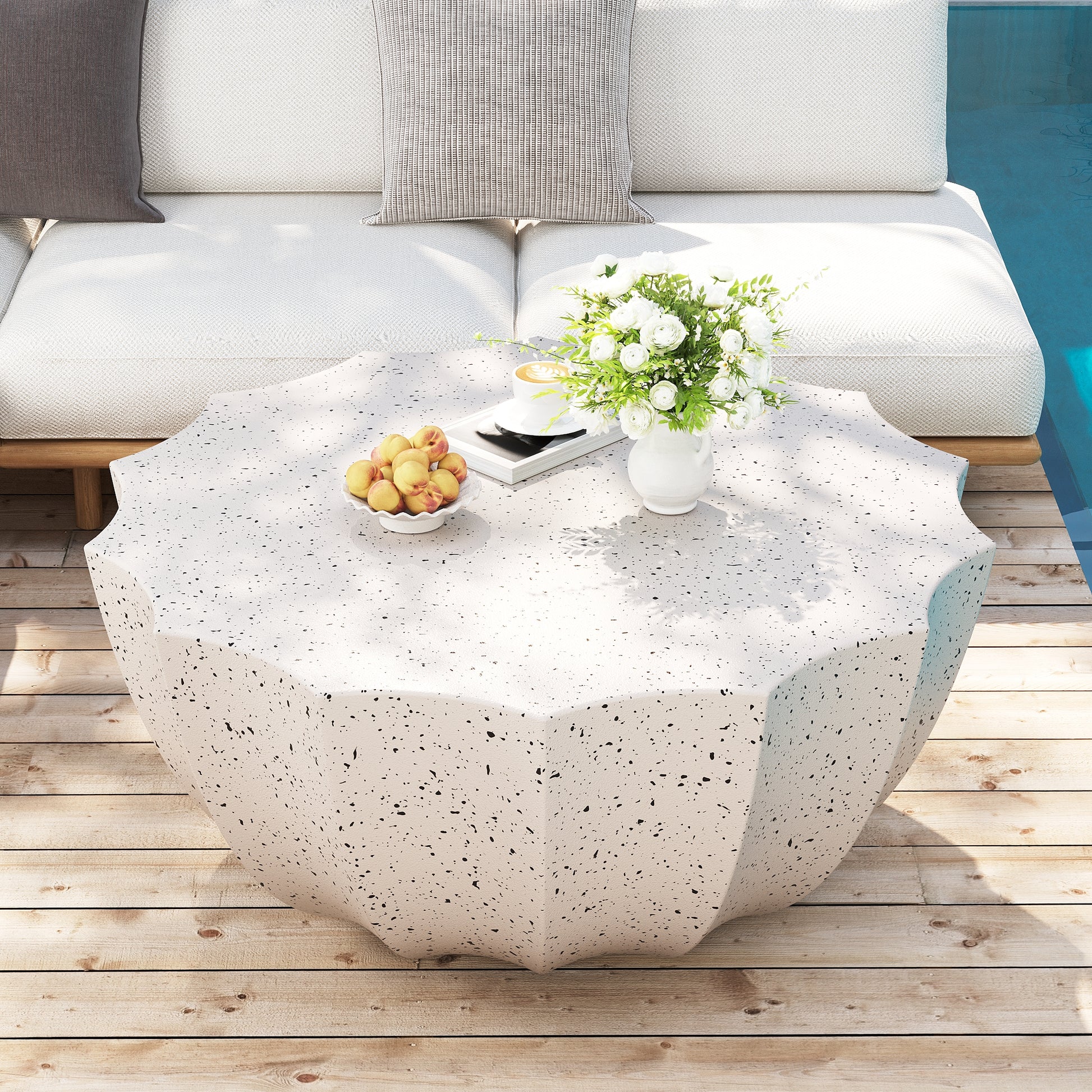 White Cement Outdoor Coffee Table for Garden and Patio Use