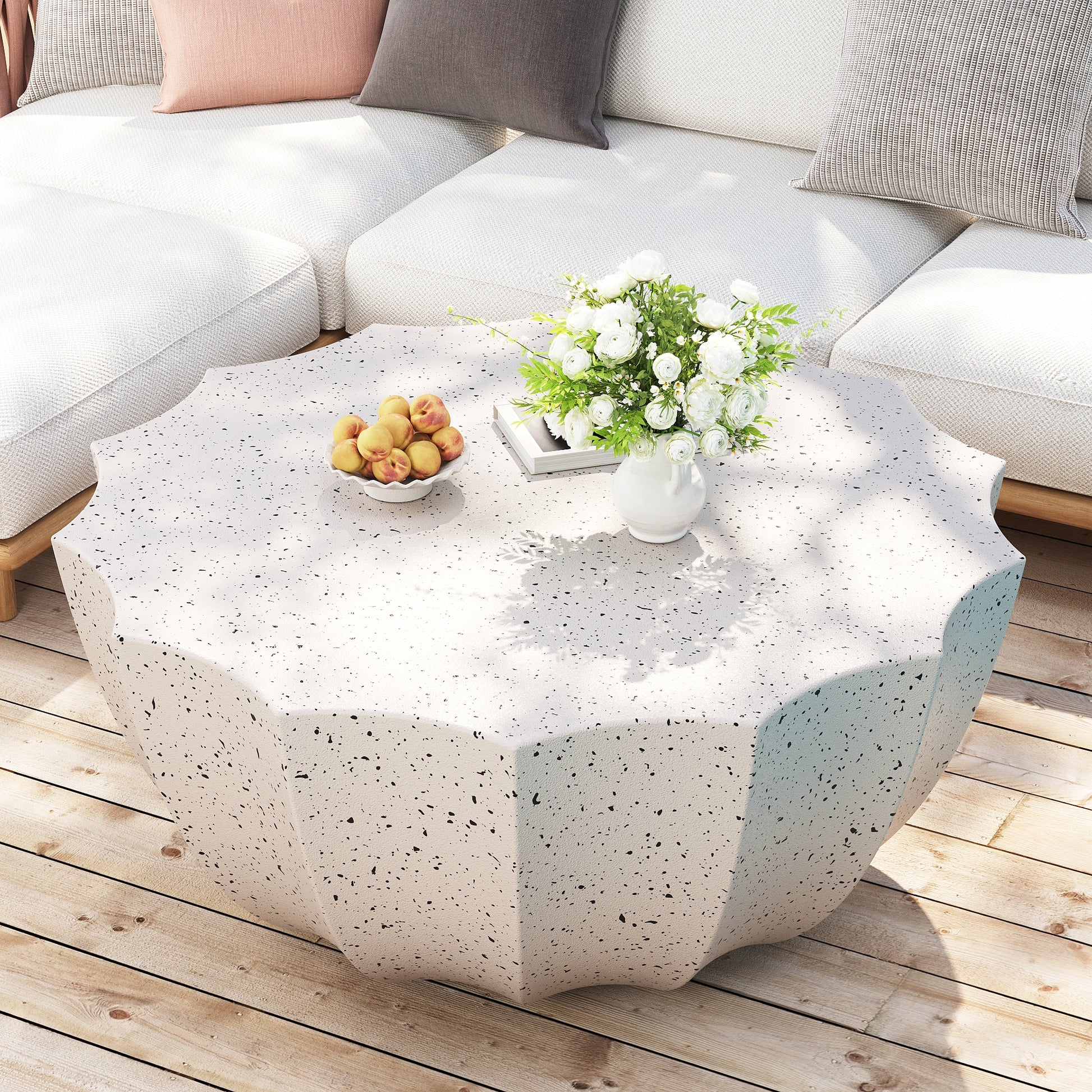White Cement Outdoor Coffee Table for Garden and Patio Use