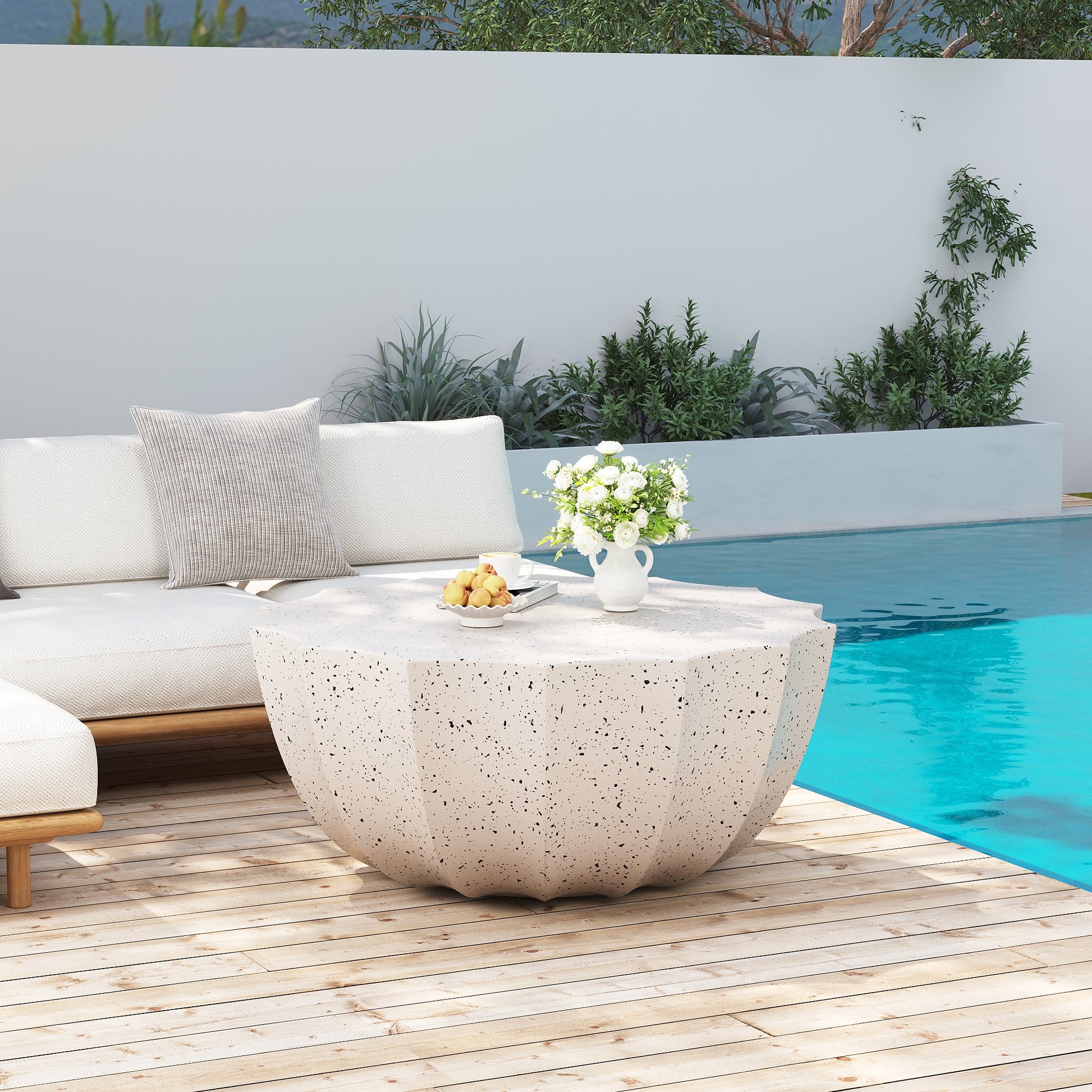 White Cement Outdoor Coffee Table for Garden and Patio Use