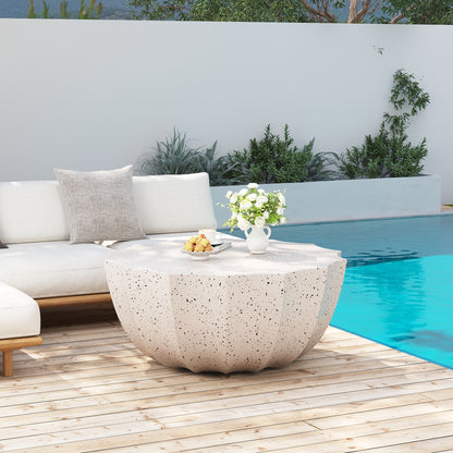 White Cement Outdoor Coffee Table for Garden and Patio Use