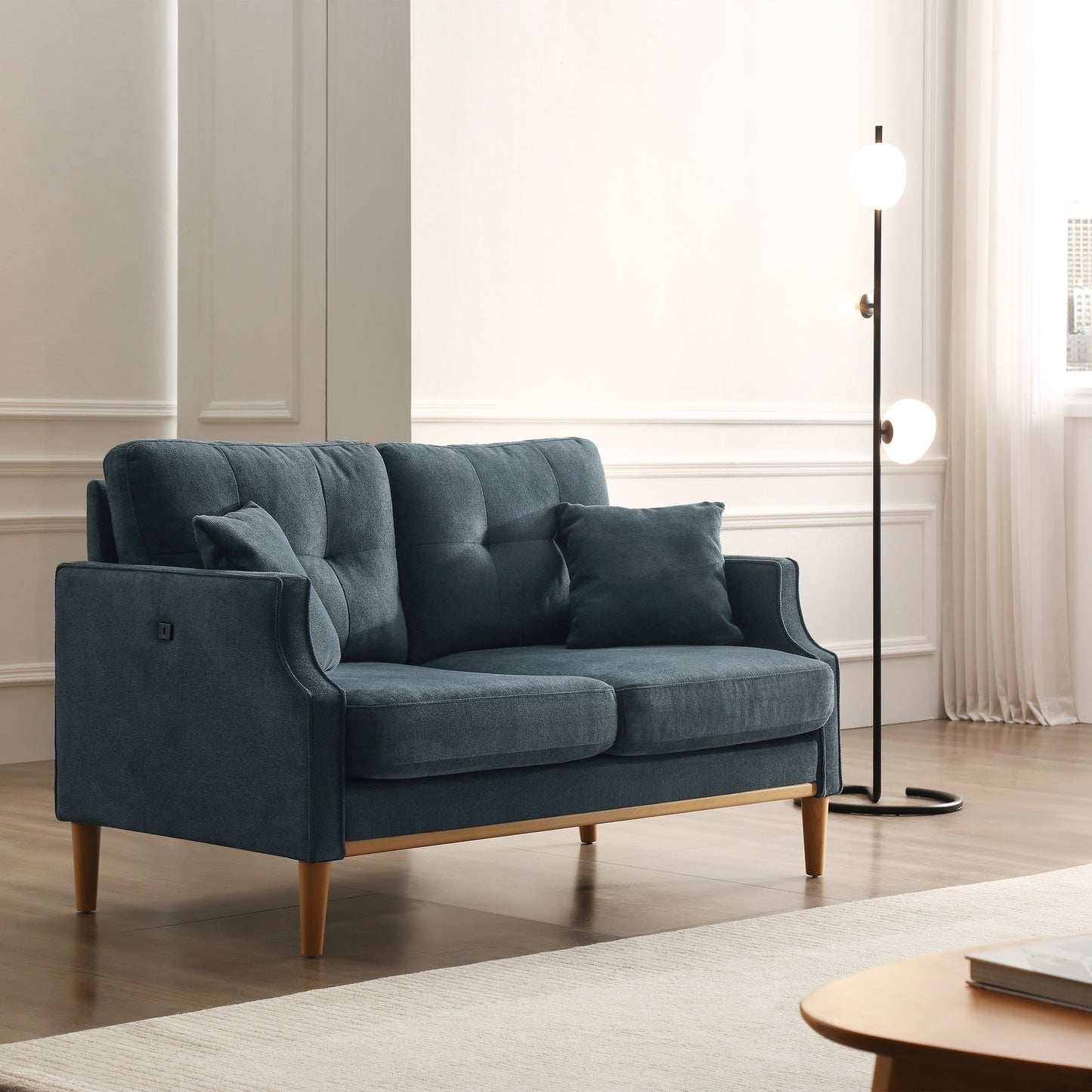 Dark Blue Fabric 2 Seat Loveseat Sofa for Living Room