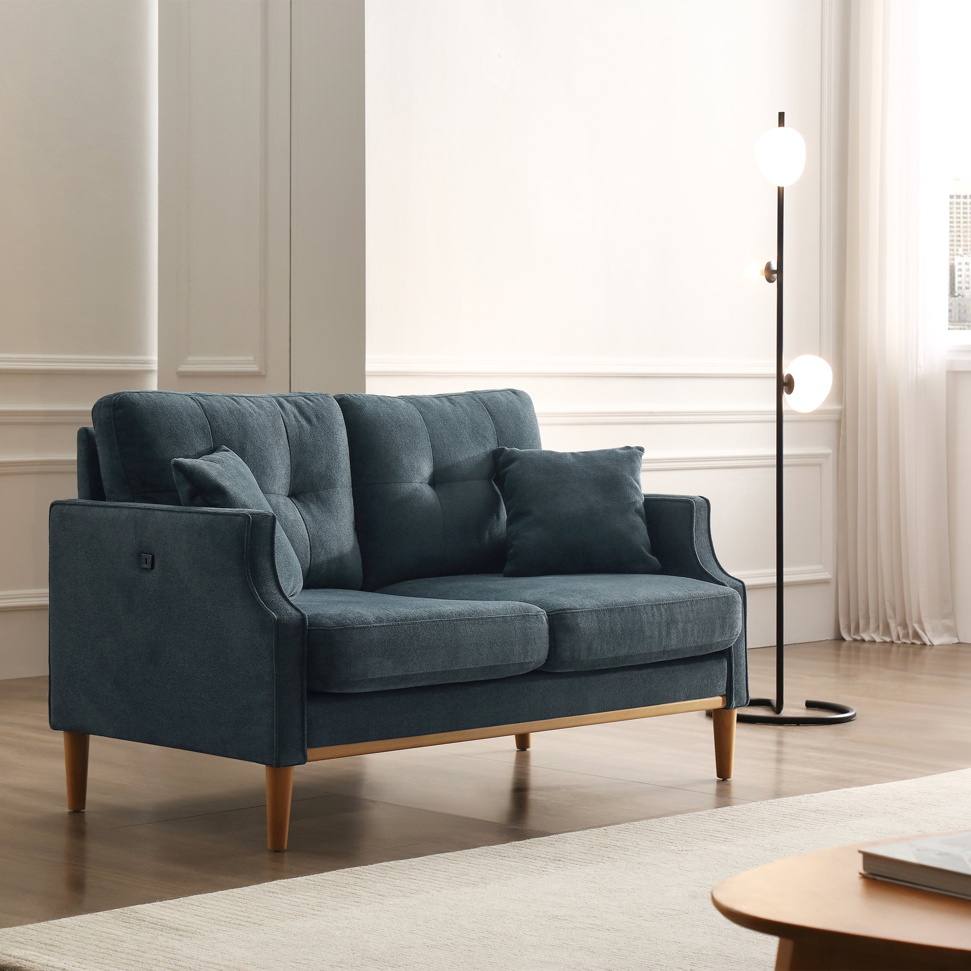 Dark Blue Fabric 2 Seat Loveseat Sofa for Living Room